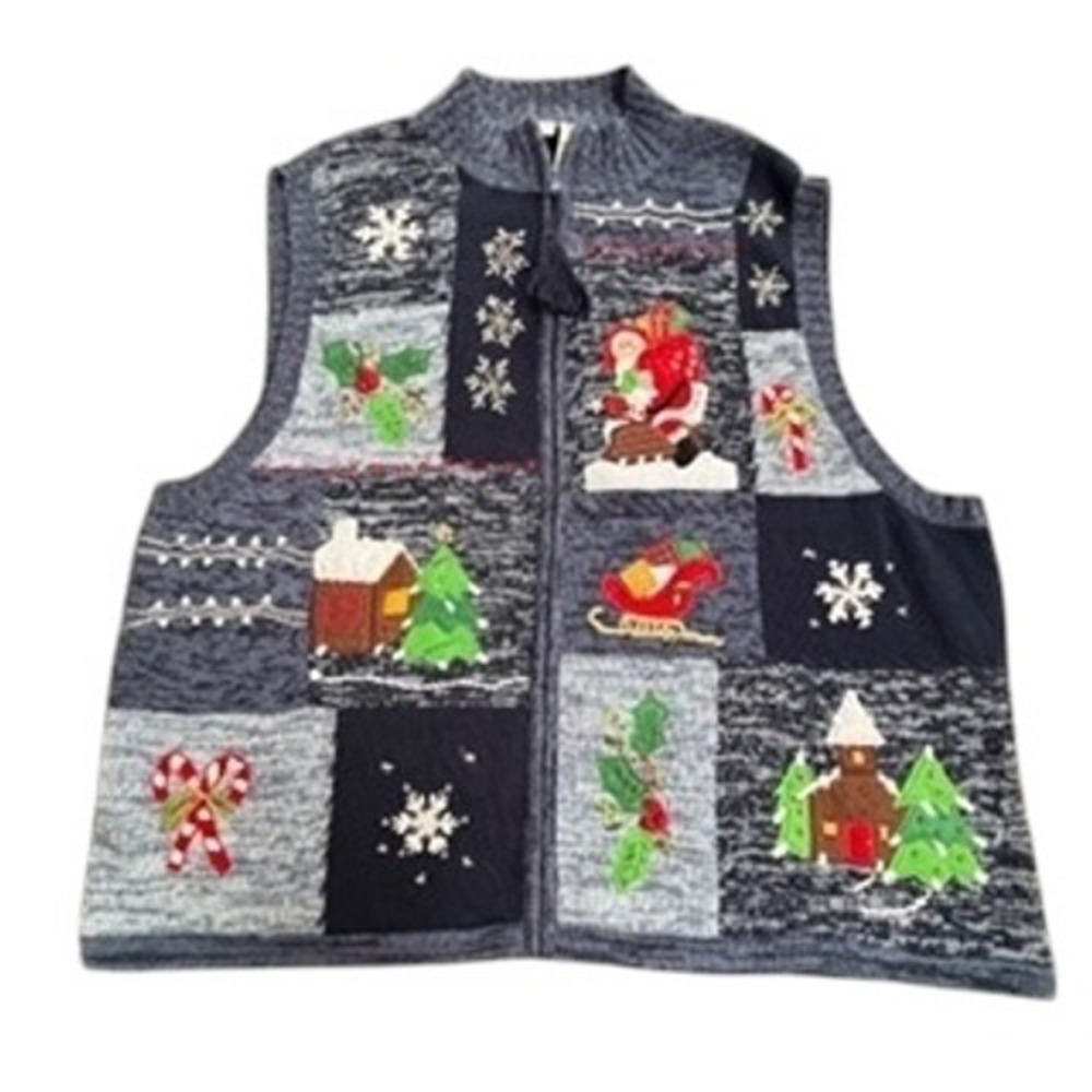 White stag women's blue Santa embroidered Christmas‎ ugly sweater vest size 26W
